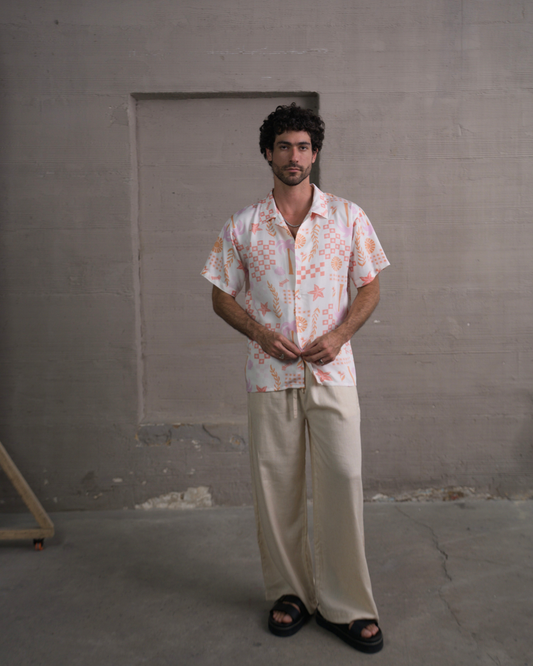 Camisa 3/4 pink palms
