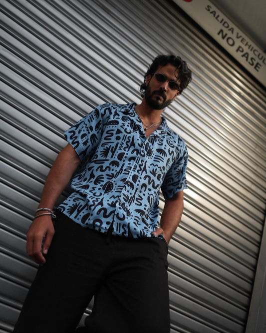 Camisa 3/4 onda azul - LUCHADOR COLOMBIA