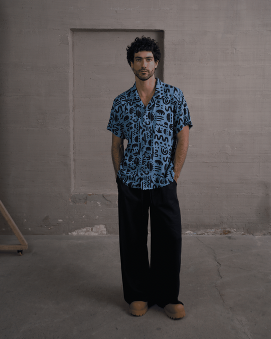 Camisa 3/4 onda azul