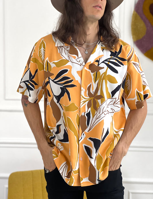 Camisa 3/4 Orange flowers - LUCHADOR COLOMBIA