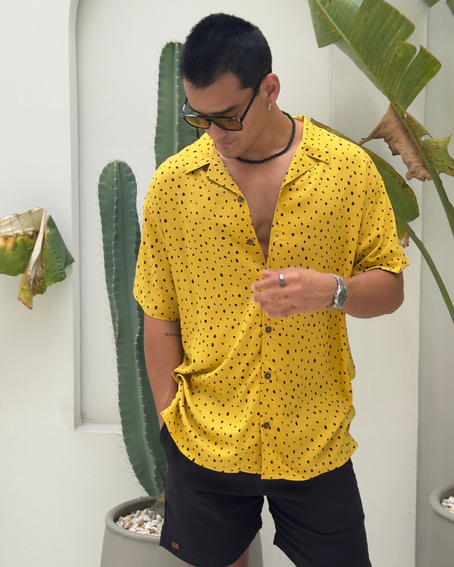 Camisa 3/4 mostaza dots