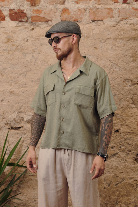 Camisa napoleon Lino verde