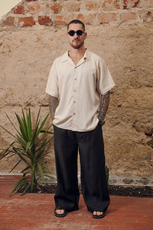 Camisa 3/4 beige lino