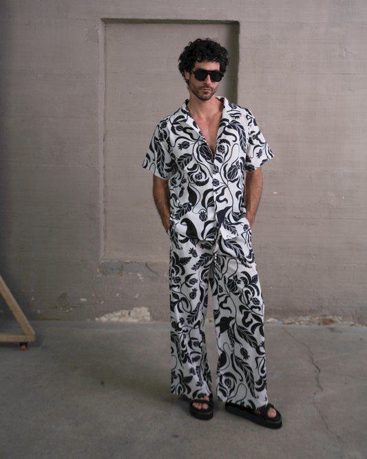 Pant bari black flowers