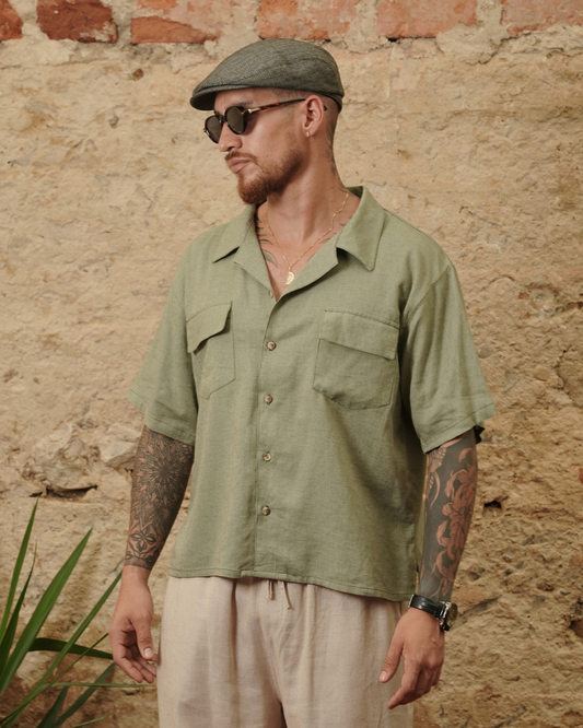 Camisa napoleon Lino verde - LUCHADOR COLOMBIA
