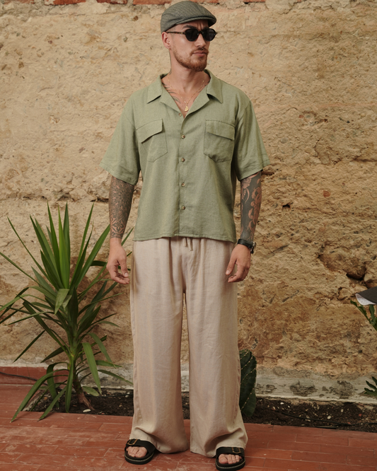 Camisa napoleon Lino verde - LUCHADOR COLOMBIA