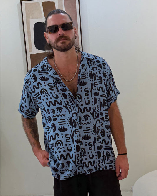Camisa 3/4 onda azul
