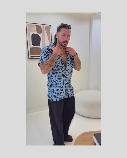 Camisa 3/4 onda azul